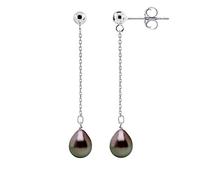 PEARLS & COLORS - Women's Pendant Earrings - Genuine Tahitian Cultured Pearls - 8-9 mm - 925 Silver - Length 4 cm