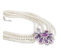 Pearls & Crystals Peacock Jewellery Necklace for Special Occasion, Amethyst Swiss Crystal Elements Pendant & Ivory Pearl Chains, Indian Style, Gift Idea for Christmas, Wedding, by Janeounder £20