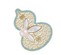 Pearls Decorated Hollow Gourd Brooch Pin Elegant Copper Design Multipurpose Evening Party Accessory Fashionable Hollow Gourd Pin, フリーサイズ