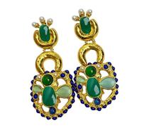 Pearls Earrings with Shaped Pendant and Cubic Zirconia Crystals Embellished Earrings