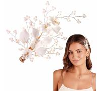 Pearls Flower Hair Clips White Bridal Hairpin Ceramic Flowers Leaf Hair Piece Metal Duckbill Clip Retro Floral Hair Accessories for Women Girls for Wedding Prom Party Daily Hairstyle Decoration