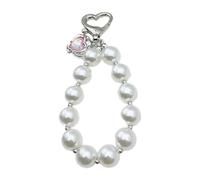 Pearls Hoop Heart Pendant Phone Case Charm Straps Key Decoration Sweet Phone Chain Lanyard for Girls Women, cloth/feather, No Gemstone