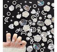 Pearls Nail Charms,200PCS Mixed Styles Rose Flower Moon Heart Bow Bowknot Nail Art Pearls and Gems,3D Resin Nail Charms Rhinestones for Nail Art Decorations Jewelry Accessories DIY Crafts