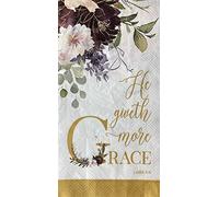 Pearls of Parchment Golden Grace Floral and Eucalyptus Buffet Paper Napkins with Scripture 16-count Guest Towel Size 3-ply, Bible Verse Napkins