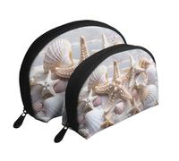 Pearls Seashell Theme Printed Makeup Bags 2-Piece Portable Shell Travel Toiletry Bag Cosmetic Organizer Bag for Women