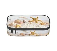 Pearls Starfish Seashell Theme Large Pencil Case for Girls and Boys, Aesthetic Pencil Bag with Multi Compartments for Adults, Office Stationary Organizer Practical for Kids Teenage Women Men