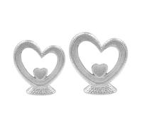 Pearlscent Silver Nested Hearts - Decorative Tabletop Ornament with Diamante Detail - Silver Ceramic Heart Ornament Gift for Home Decor, Weddings, Valentine's Day (Set of 2 (Small & Large))