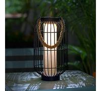 pearlstar Large Solar Powered Lantern Outdoor-Heavy Duty Metal Hanging Lights Decorative Solar Table Lamp Waterproof for Outside Patio Yard Garden Porch Tabletop Decor (Black)
