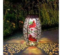 pearlstar Solar Lanterns for Outside, Cardinal Hanging Solar Lights Outdoor Garden Waterproof, LED Metal and Glass Decorative Garden Lanterns for Patio Yard, Gifts for Women Mum Grandma