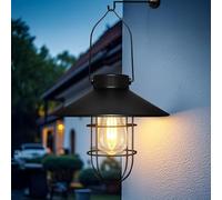 pearlstar Solar Lanterns for Outside Hanging Solar Lights Outdoor Garden with Led Edison Bulbs 8.4 Inches Waterproof Wall Lights Vintage Lantern Decor for Fence, Porch [Energy Class