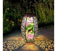 pearlstar Solar Lanterns for Outside, Hummingbird Hanging Solar Lights Outdoor Garden Waterproof, LED Metal and Glass Decorative Garden Lanterns for Patio Yard, Gifts for Women Mum Grandma