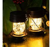 pearlstar Solar Lanterns Outdoor Hanging Solar Lights, 2PK Table Lamps with Retro Design, Garden Lantern Vintage Design for Landscape Yard Table Pathway Beach Decoration