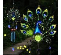 Pearlstar Solar Wind Chimes Outdoor, 53.5" Large Peacock Wind Chimes Light with Crackle Glass Ball, Waterproof Colorful Metal Peacock Wind Chimes for Garden Patio Yard Home Decor Memorial Gift…