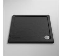 Hudson Reed Pearlstone Square Slimline Textured Grey Slate Effect Shower Tray & Corner Waste, 760 X 760mm X40mm