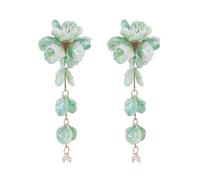 Pearly Floral Dangle Earrings with Resin Petal Layers, Long Statement Profile and Stainless Steel Posts for Travel Floral Accessory Pearly Gloss Face Framing Outfit Accent Layered Blossom Resin