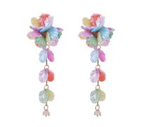 Pearly Floral Dangle Earrings with Resin Petal Layers, Long Statement Profile and Stainless Steel Posts for Travel Floral Accessory Pearly Gloss Face Framing Outfit Accent Layered Blossom Resin