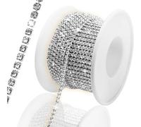 PEARLY JUN 1 Roll 10 Yards Rhinestone Trim Chain Silver White Crystal Artificial Stone Trim Cup Chain SS6 2mm Color Plated Cup Stitch Costume Decoration