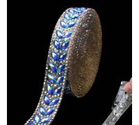 PEARLY JUN 1 Yard Blue AB Rhinestone Ribbon Roll Self Adhesive Crystal Rhinestone Tape Trim Bedazzling Gems Strips Bling Diamond Sparkling Stick Border Fabric for Clothing Car Crafting Decoration