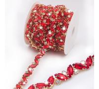 PEARLY JUN 1 Yard Red Rhinestone Trim Rhinestone Chain Crystal Chain Diamond Bling DIY for Clothes Sewing Decoration Skirt Embellishment Accessories Wedding Party Craft