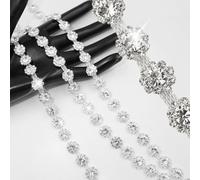 PEARLY JUN 1 Yard Rhinestone Trim Chain Sliver Applique Stringing Ribbon DIY Jewelry Wedding Party Bracelets Craft Bridal Bouquets Embellishment Accessories