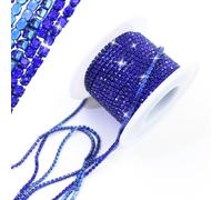 PEARLY JUN 10 Yards Blue Rhinestone Chain Sapphire Rhinestone Trim Crystal Artificial Stone Trim Cup Chain SS6 2mm Color Plated Cup Stitch Costume Decoration