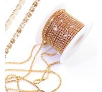 PEARLY JUN 10 Yards Gold Rhinestone Chain Light Peach Rhinestone Trim Crystal Artificial Stone Trim Cup Chain SS6 2mm Color Plated Cup Stitch Costume Decoration