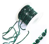PEARLY JUN 10 Yards Green Rhinestone Chain Emerald Rhinestone Trim Crystal Artificial Stone Trim Cup Chain SS6 2mm Color Plated Cup Stitch Costume Decoration