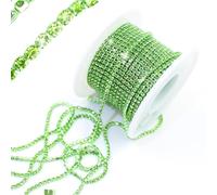 PEARLY JUN 10 Yards Green Rhinestone Chain Peridot Rhinestone Trim Crystal Artificial Stone Trim Cup Chain SS6 2mm Color Plated Cup Stitch Costume Decoration