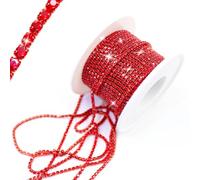 PEARLY JUN 10 Yards Red Rhinestone Chain Light Siam Rhinestone Trim Crystal Artificial Stone Trim Cup Chain SS6 2mm Color Plated Cup Stitch Costume Decoration