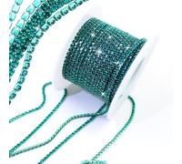 PEARLY JUN 10 Yards Rhinestone Chain Green Zircan Rhinestone Trim Crystal Artificial Stone Trim Cup Chain SS6 2mm Color Plated Cup Stitch Costume Decoration