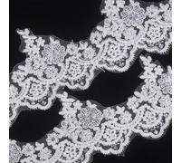 PEARLY JUN 2 Yards Silver Lace Trim Ribbon Roll Anglaise Sequin Venice Lace Trimming for Sewing Clothes DIY Fabric Knits Wewing Curtain Decoration