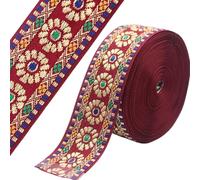 PEARLY JUN 21 Yards Deep Red Jacquard Ribbon Embroidered Vintage Ethnic Style Floral Ribbons Trim for Decorative Curtain DIY Sewing Crafting Embellishments Clothing