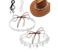 PEARLY JUN 2Pcs Rhinestone Cowboy Hat, Silver-039+106, One Size