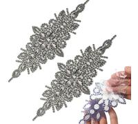 PEARLY JUN 2Pcs Self Adhesive Crystal Rhinestone Applique Black Iron on Rhinestone Transfers Clothing Diamond Embellishments DIY for Bridal Wedding DIY Dress Fabric Accessories
