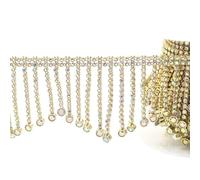 PEARLY JUN 3 Yards AB Gold Rhinestone Trim Chain Fringe Crystal Trim Rhinestone Chain Tassel String DIY for Sewing Crafts Dress Wedding Bedazzling Clothes Decoration Embellishments