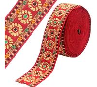 PEARLY JUN 7 Yards Light Red Jacquard Ribbon Embroidered Vintage Ethnic Style Floral Ribbons Trim for Decorative Curtain DIY Sewing Crafting Embellishments Clothing