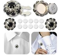 PEARLY JUN Button Covers 4 Sets Rhinestone Buttons, 10 Pcs 18L 11.5MM 15/32” Sewing Buttons, Silver Black Crystal Buttons for Women Men Suitable Sewing DIY and Holiday Decoration Embellishments