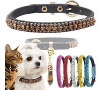 PEARLY JUN Champagne Diamante Dog Collar XXS Rhinestone Bling Dog Collar for Small Cat Cute Luxury Crystal Pet Puppy