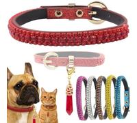 PEARLY JUN Red Diamante Dog Collar XS Rhinestone Bling Dog Collar for Small Cat Cute Luxury Crystal Pet Puppy