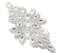PEARLY JUN Rhinestone Applique Crystal Applique Hand Sewing, Flower Glass Alloy Rhinestone Patch for Craft Projects DIY Wedding Clothes Shoes Hats Bags. (YH Z001-Silver)