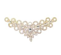 PEARLY JUN Rhinestone Applique Crystal Applique Hand Sewing, Flower Glass Alloy Rhinestone Patch for Craft Projects DIY Wedding Clothes Shoes Hats Bags. (YL009-Gold)