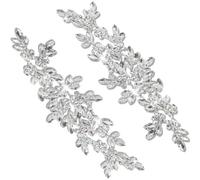 PEARLY JUN Rhinestone Applique Crystal Applique Hand Sewing, Flower Glass Alloy Rhinestone Patch for Craft Projects DIY Wedding Clothes Shoes Hats Bags. (YHZ00013-2PC-Silver)