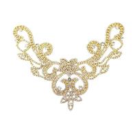 PEARLY JUN Rhinestone Applique Crystal Applique Hand Sewing, Flower Glass Alloy Rhinestone Patch for Craft Projects DIY Wedding Clothes Shoes Hats Bags. (YL003-Gold)