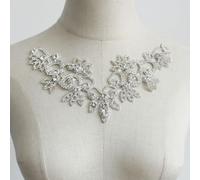 PEARLY JUN Rhinestone Applique Crystal Applique Hand Sewing, Flower Glass Alloy Rhinestone Patch for Craft Projects DIY Wedding Clothes Shoes Hats Bags. (YL012-Silver)