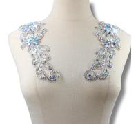 PEARLY JUN Rhinestone Applique Crystal Applique Hand Sewing, Flower Glass Alloy Rhinestone Patch for Craft Projects DIY Wedding Clothes Shoes Hats Bags. (YL019- AB Silver)