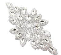 PEARLY JUN Rhinestone Applique Crystal Applique Hand Sewing, Flower Glass Alloy Rhinestone Patch for Craft Projects DIY Wedding Clothes Shoes Hats Bags. (YH Z001-Silver)