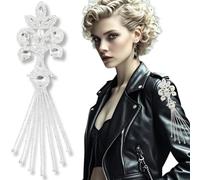 PEARLY JUN Rhinestone Applique Patches Silver Diamond Epaulettes Shoulder Trim Fringe Patches for Dresses Hand Sewing Craft Projects DIY Wedding Clothes Shoes Hats Bag Embellishments