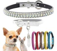 PEARLY JUN Silver AB Diamante Dog Collar XS Rhinestone Bling Dog Collar for Small Cat Cute Luxury Crystal Pet Puppy