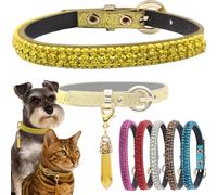 PEARLY JUN Yellow Diamante Dog Collar XXS Rhinestone Bling Dog Collar for Small Cat Cute Luxury Crystal Pet Puppy