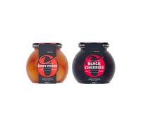 Pears and Black Cherries preserves - Indulgent Black Cherries 460g & Luscious Baby Pears with Amaretto 420g - Luxurious Fruit in Alcohol for Desserts, Cocktails & Gifting